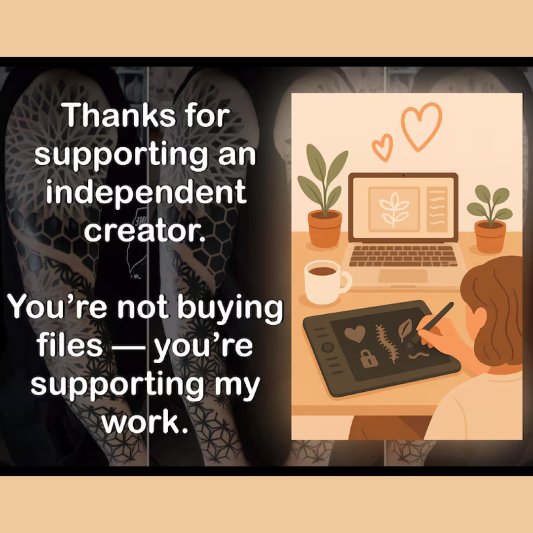 Ornamental Tattoo Seamless Back Patterns Mandalas – Procreate Brushes, ABR Stamps, PNG, PDF