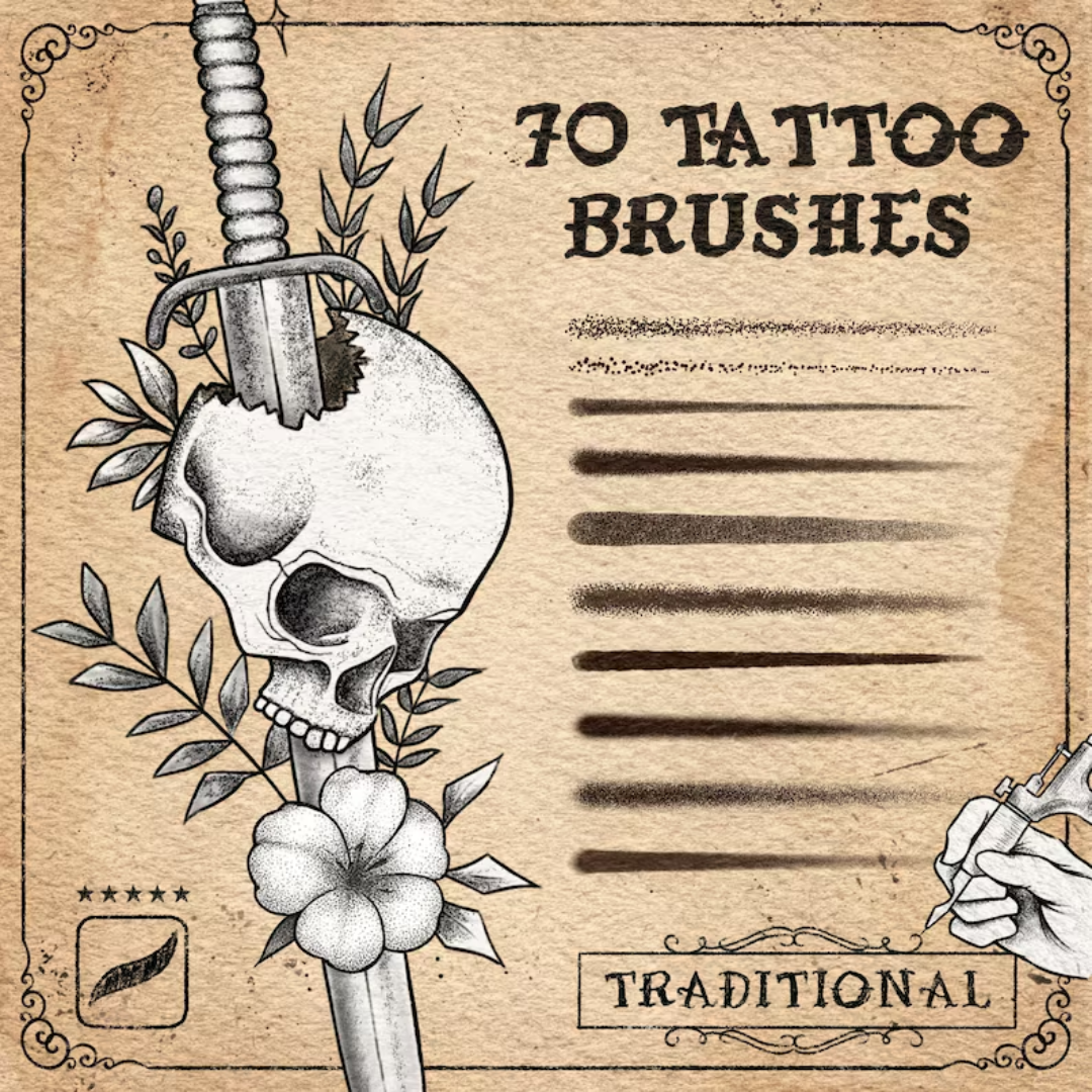 70 Procreate Tattoo Brushes: Stipple Shader, Traditional, Dotwork & Shading Set for Procreate