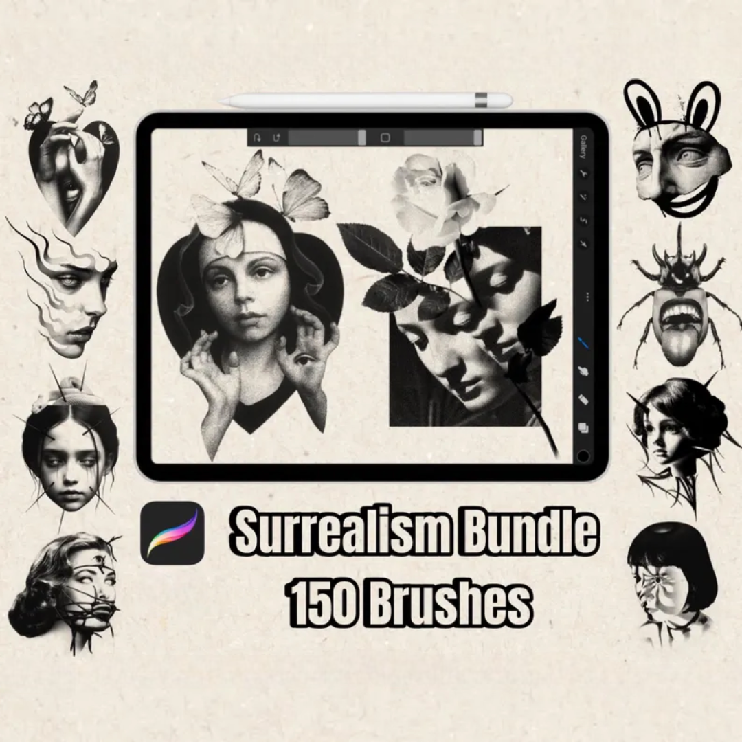 150 Surrealism Tattoo Stamps for Procreate | Face & Figure Brushes | Realistic Procreate Stencil | Digital Flash for Tattoo Artists