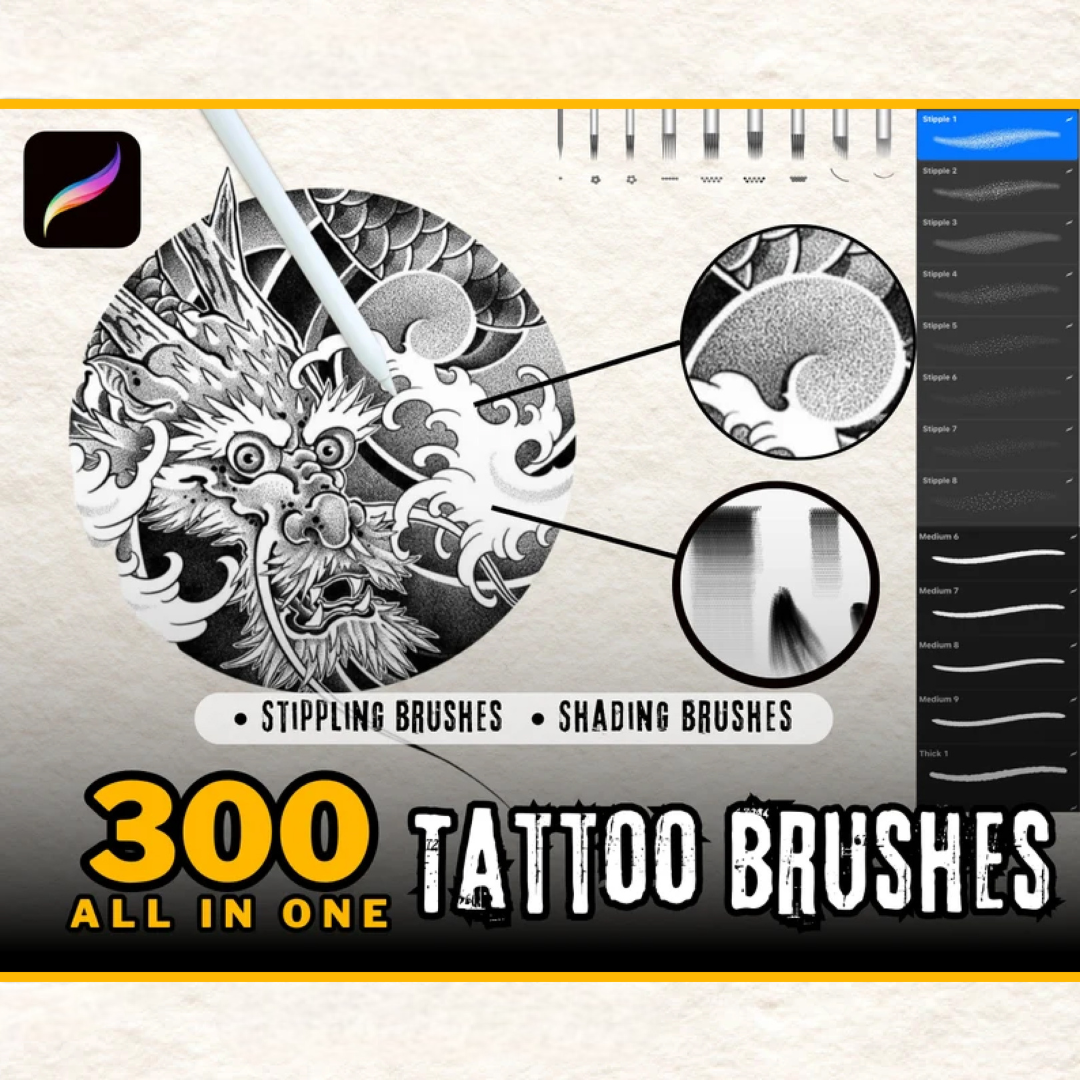 300 Tattoo Stipple Shading and Line Brushes For Procreate, Dotwork Procreate Tattoo Brushes, Procreate Brushes, Procreate Stipple Brushes