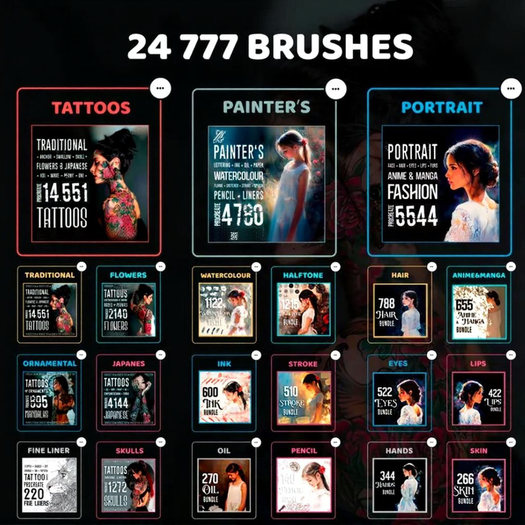 Procreate Tattoo Brushes, Mega Bundle, Tattoo Stamps (Digital Download)