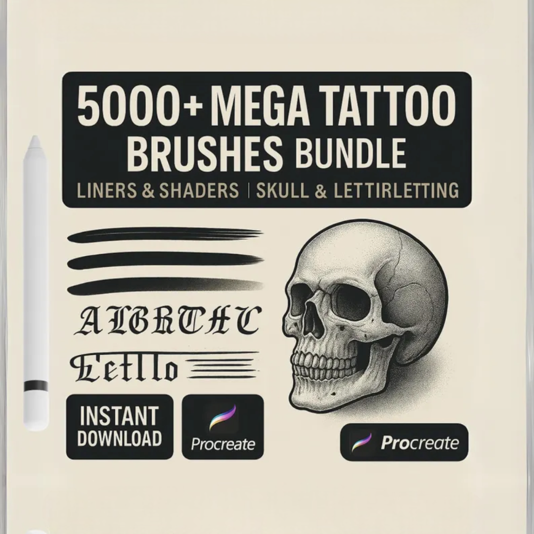 5000+ Tattoo Procreate Brushes: Liners, Shaders, Lettering, Skulls