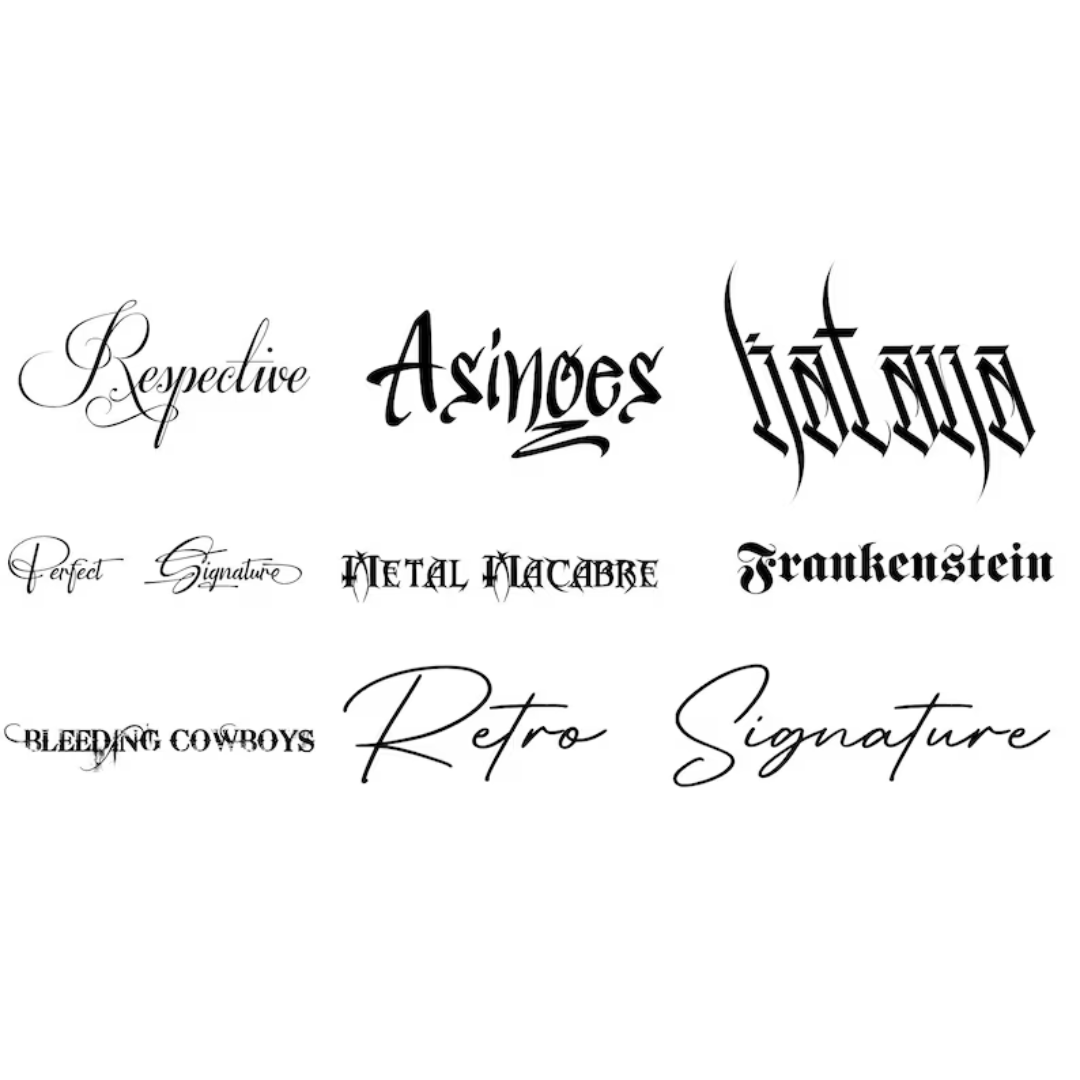 140 tattoo fonts (TTF, OTF) compatible with Procreate & Cricut. Includes calligraphy font SVG