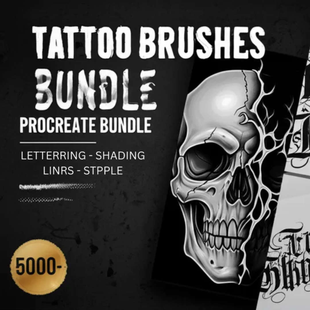 5000+ Tattoo Procreate Brushes: Liners, Shaders, Lettering, Skulls