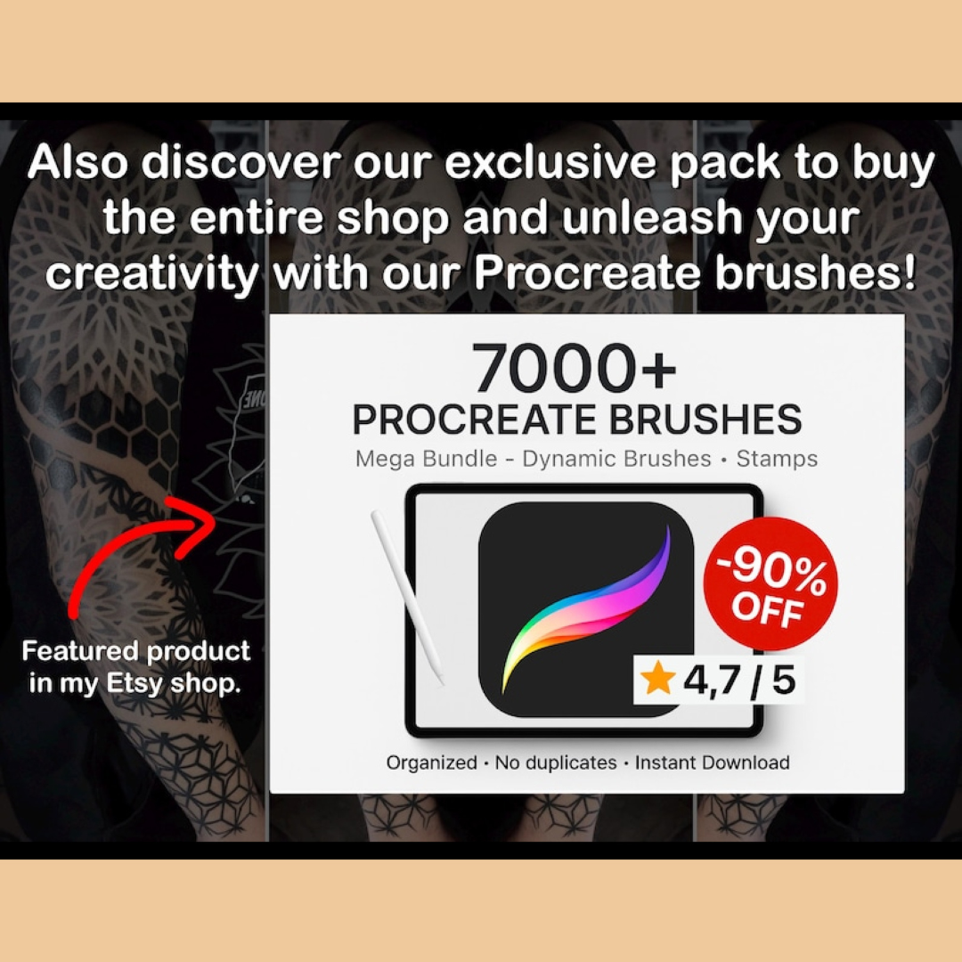 Ornamental Tattoo Seamless Back Patterns Mandalas – Procreate Brushes, ABR Stamps, PNG, PDF