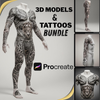 Procreate 3D Human Models & Tattoos Editable Templates, Male, Female Figures, Tattoo Sketch, Concept Art, Lighting, Anatomy Study Kit