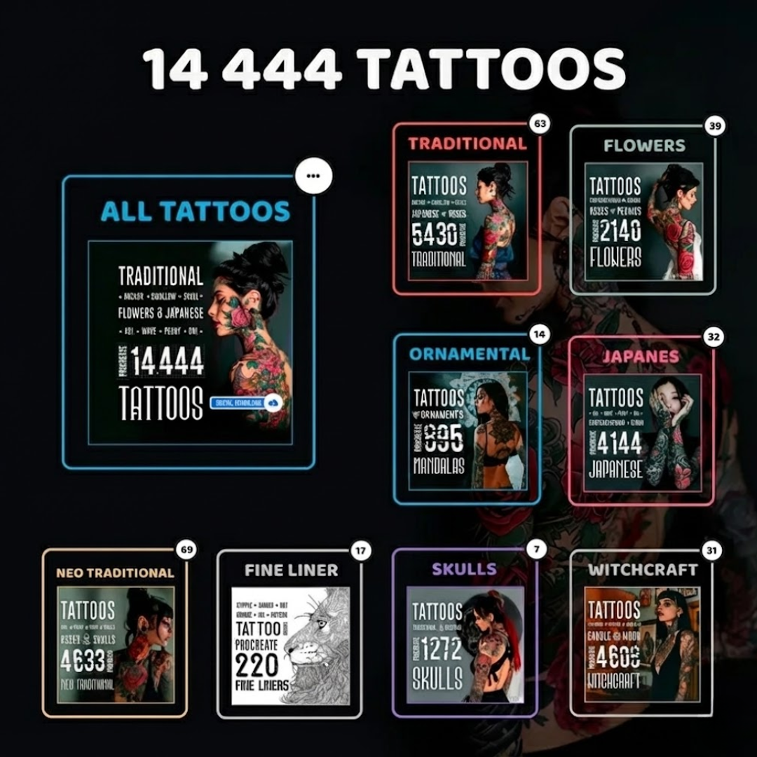 Procreate Tattoo Brushes, Mega Bundle, Tattoo Stamps (Digital Download)
