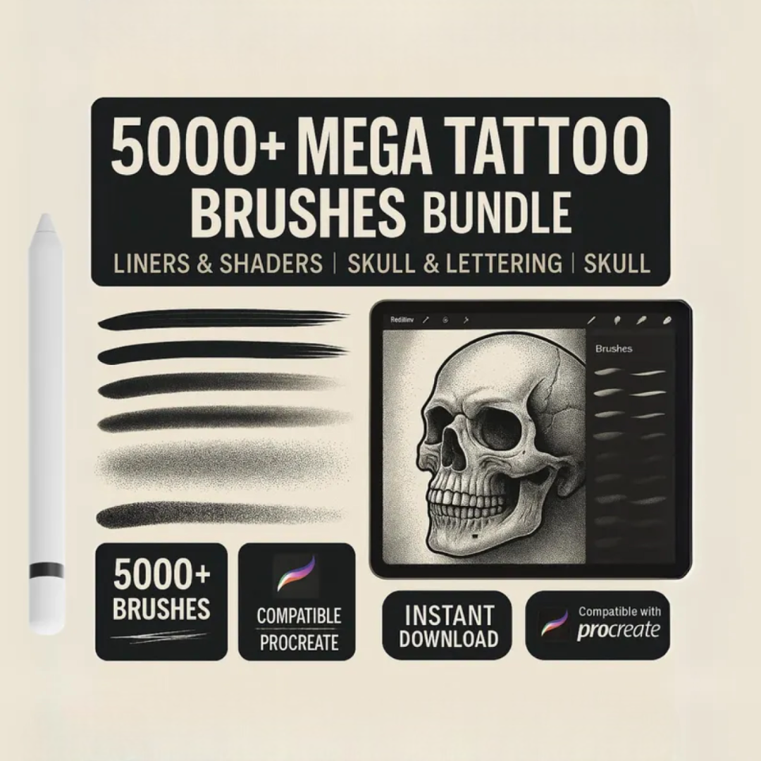 5000+ Tattoo Procreate Brushes: Liners, Shaders, Lettering, Skulls