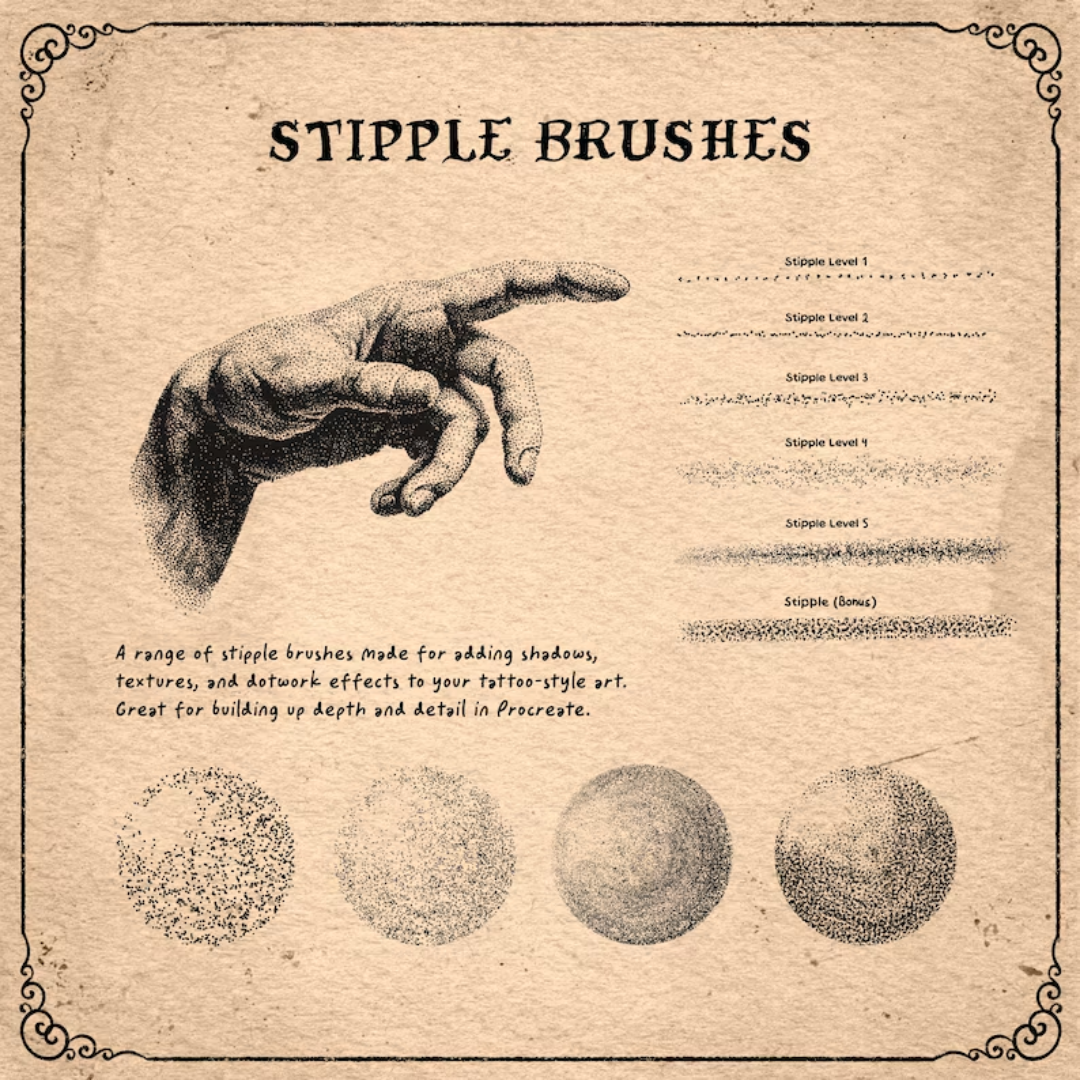 70 Procreate Tattoo Brushes: Stipple Shader, Traditional, Dotwork & Shading Set for Procreate