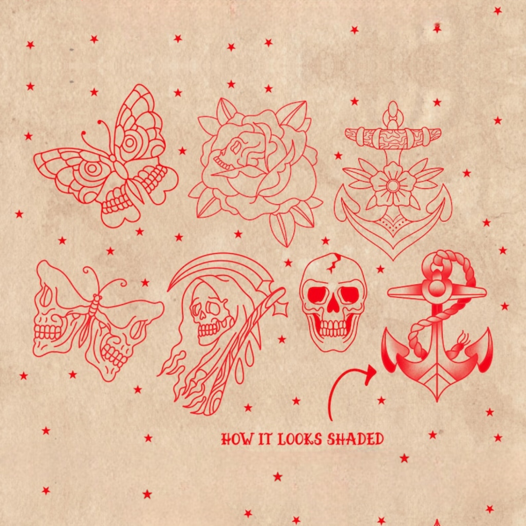 American Traditional Tattoo Flash Procreate Stamps: Old School Designs (Digital Download)