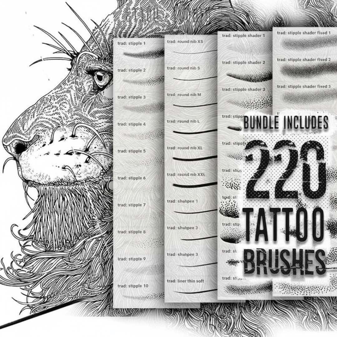 Procreate Tattoo Brushes, Mega Bundle, Tattoo Stamps (Digital Download)